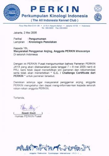 Surat Pengumuman Dan Penjelasan Kronologis PERKIN PUSAT