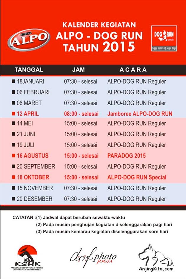 Jadwal ALPO - Dog Run Selama Tahun 2015